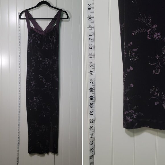 Vtg Y2k Whimsigoth Metallic Floral Velvet Halter Maxi Dress Plum CDC 8 - Picture 11 of 16